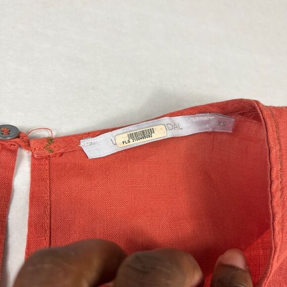 Lauren Vidal Linen Dress Small Orange Sleeveless Shift Raw Hem Summer Resort XS - Picture 5 of 13